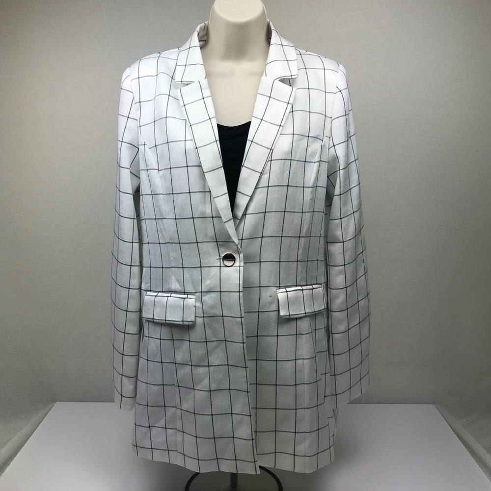 Chriselle x J.O.A. Plaid White and Gray Blazer - Picture 4 of 7